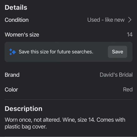 David’s Bridal dress. Size 14. No alterations. Wine color - Picture 4 of 4